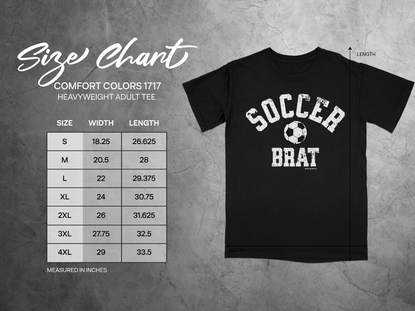 Soccer Brat Heavyweight Adult Tee Shirt Size Chart