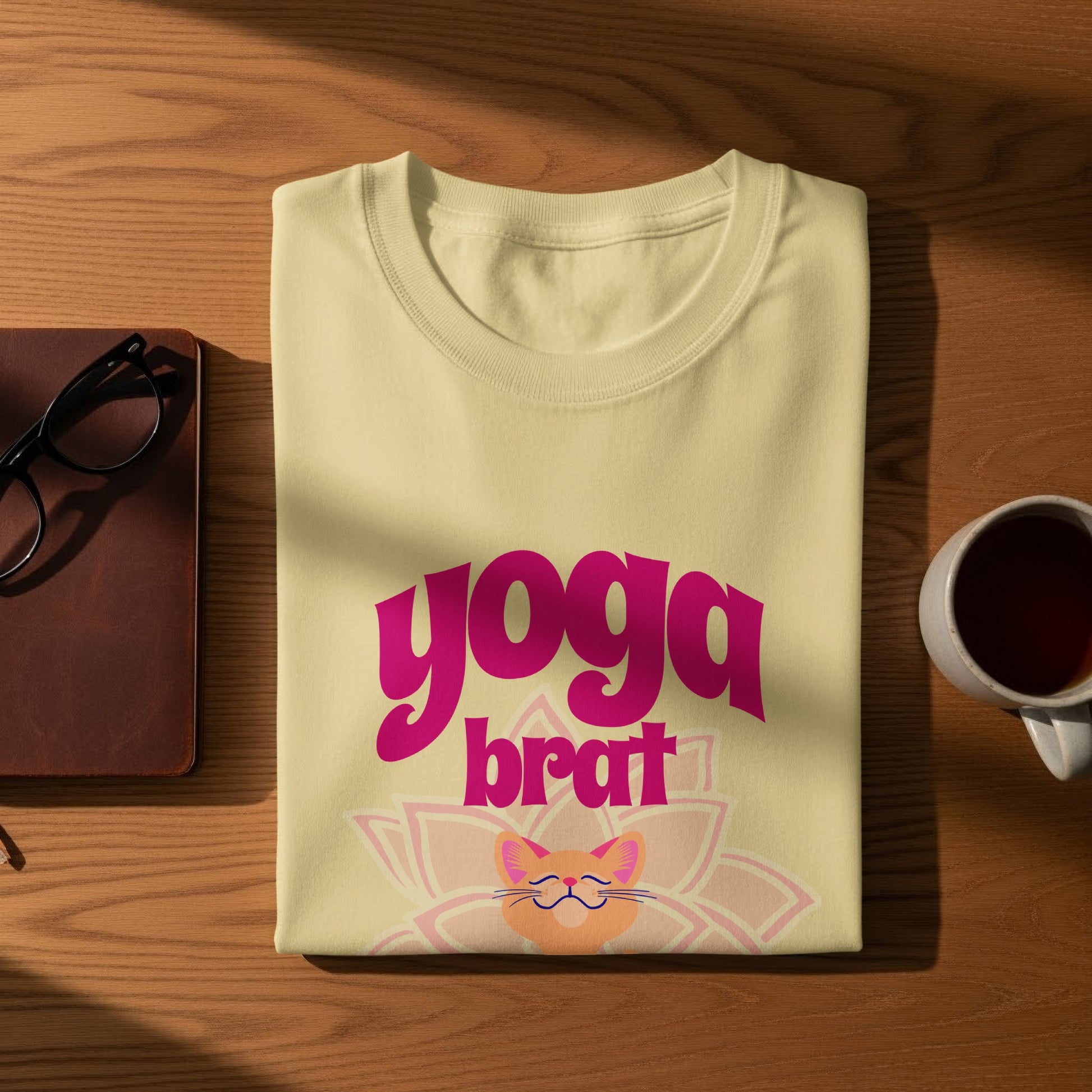 Yoga Brat Graphic Tee Cute Cat Design Apparel product type