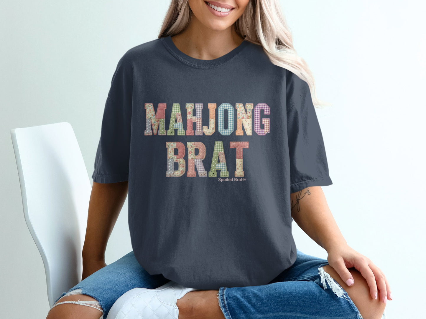MAHJONG BRAT Colorful Patchwork Letters Unique Print product type