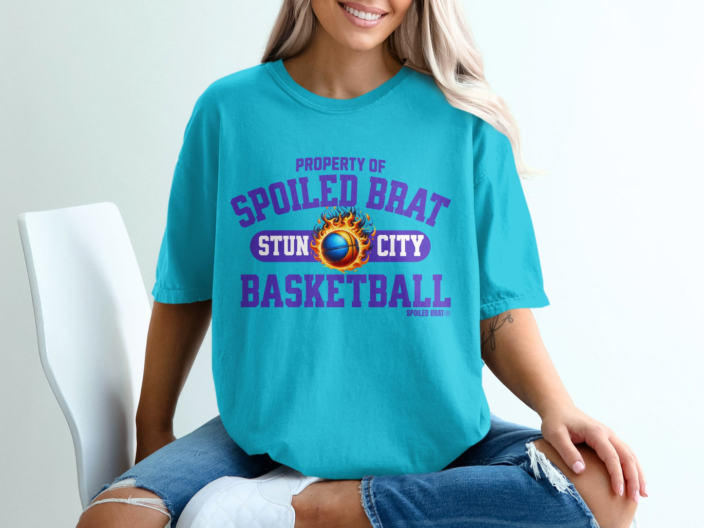 Property of Spoiled Brat Basketball T-Shirt, Stun City Baller Tee, Fiery Hoop Design, Youth Sports Apparel, Game Day Gift, Court King
