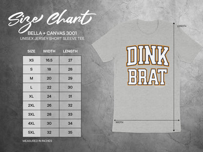 Size chart for Bella + Canvas 3001 unisex jersey short sleeve tee.