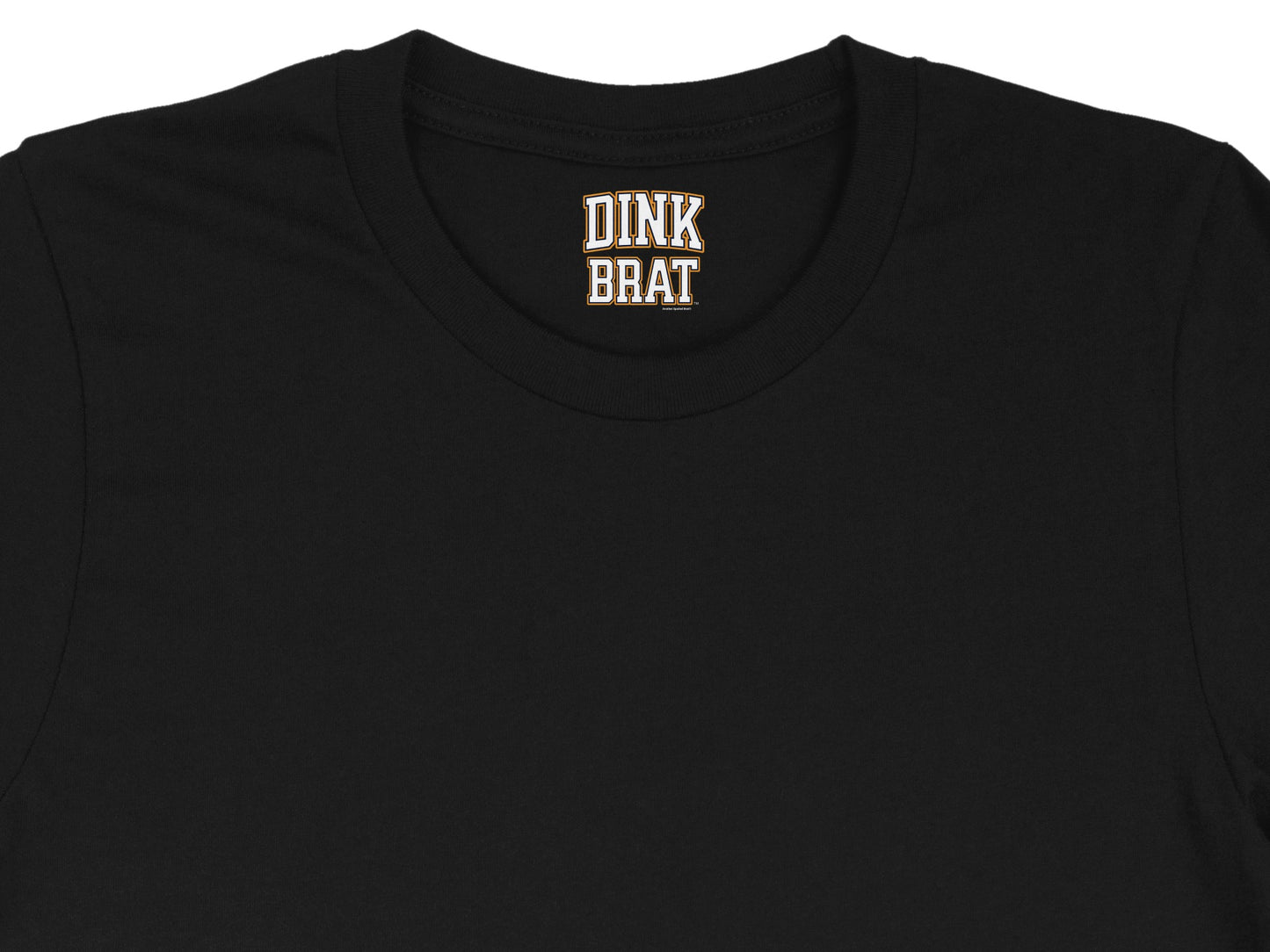 Black t-shirt with "DINK BRAT" logo on the collar tag.