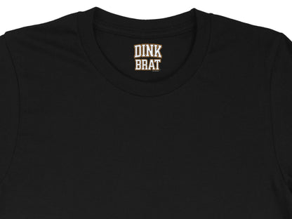 Black t-shirt with "DINK BRAT" logo on the collar tag.