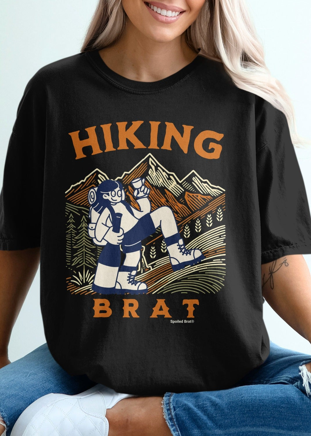 Hiking Brat Graphic Design Black T-shirt