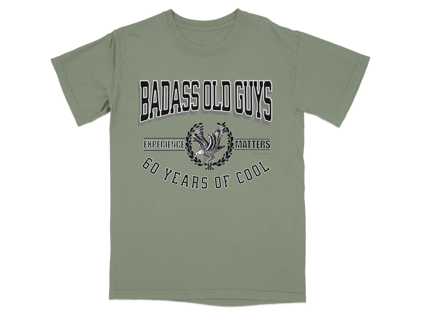 Badass Old Guys 60 Years of Cool t-shirt with eagle and laurel wreath graphic.