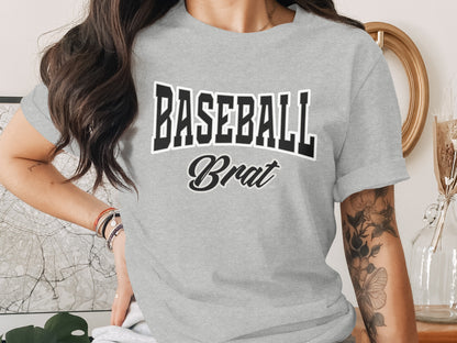 Grey t-shirt with "BASEBALL Brat" text.