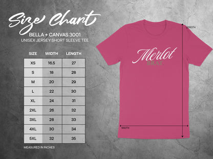 Size chart for Bella + Canvas 3001 unisex jersey short sleeve tee.