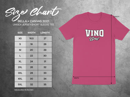 Size chart for a Bella + Canvas 3001 unisex jersey short sleeve tee.