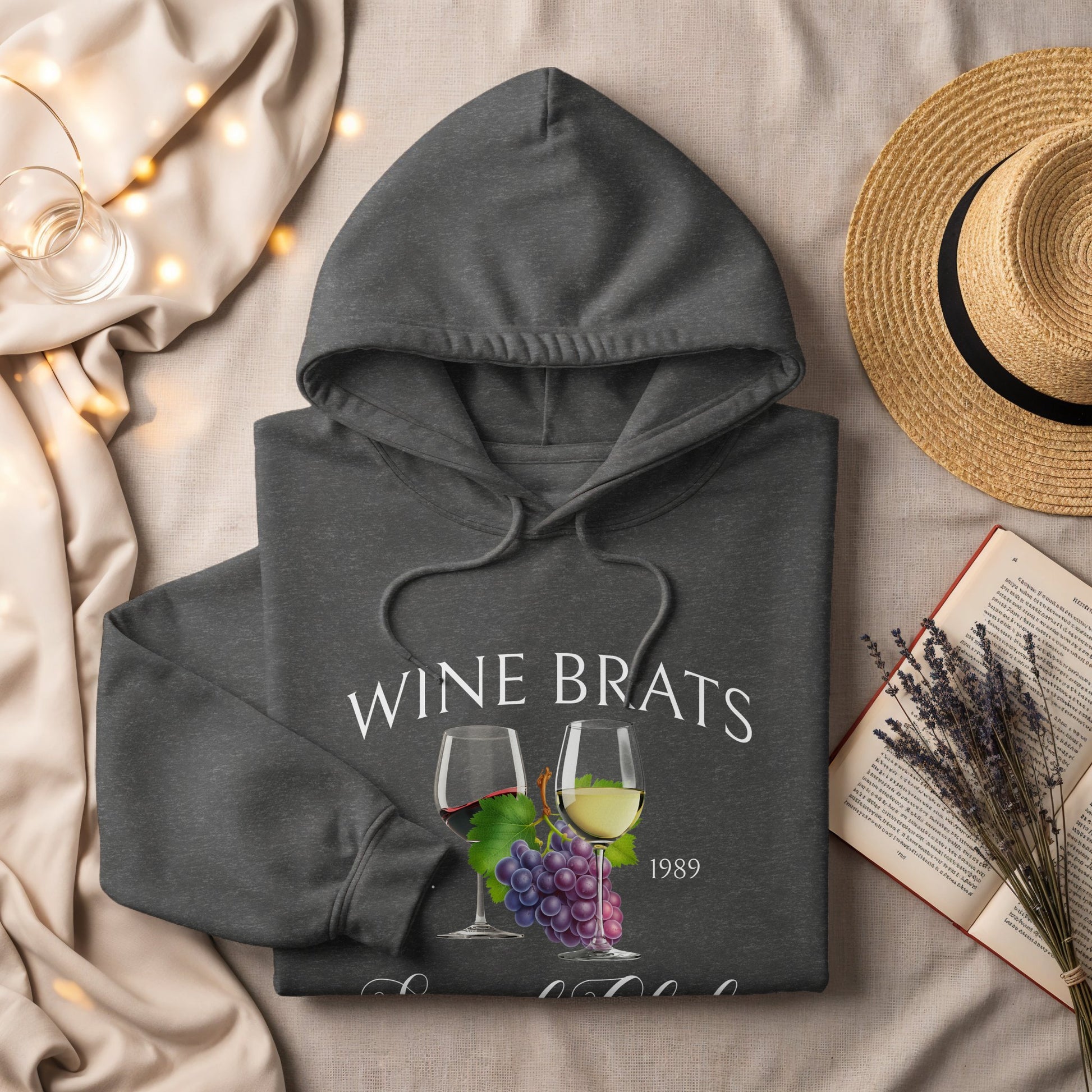 Wine Brats 1989 Graphic Hoodie with Grapes Design