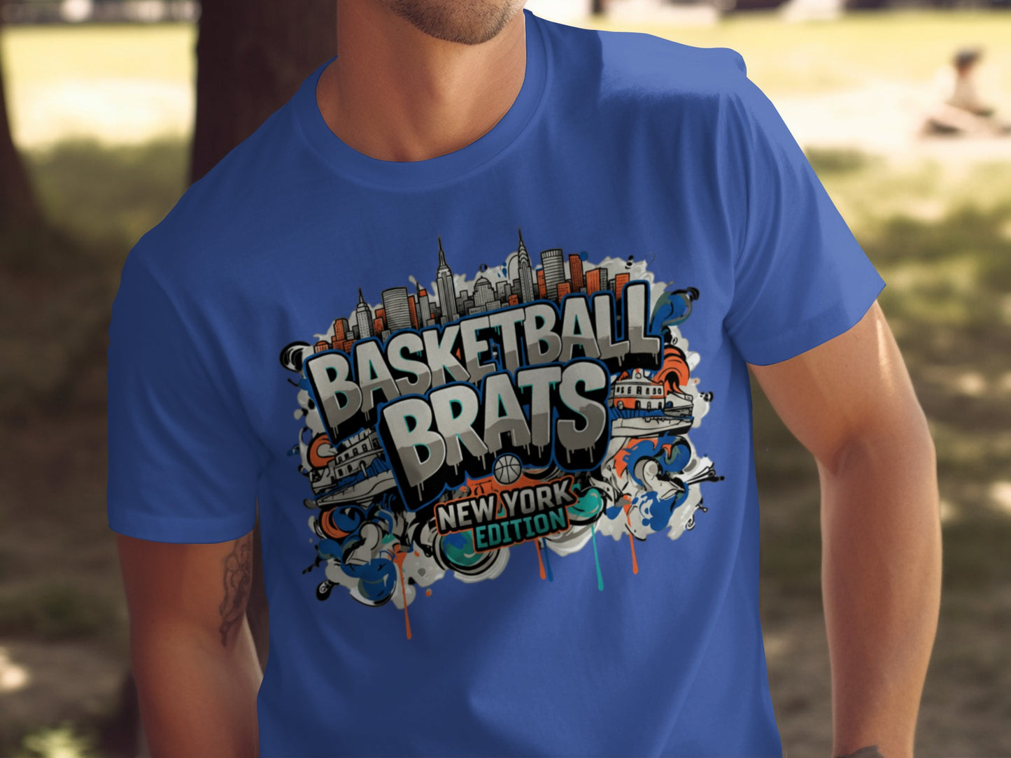 Blue t-shirt with "BASKETBALL BRATS NEW YORK EDITION" graphic.