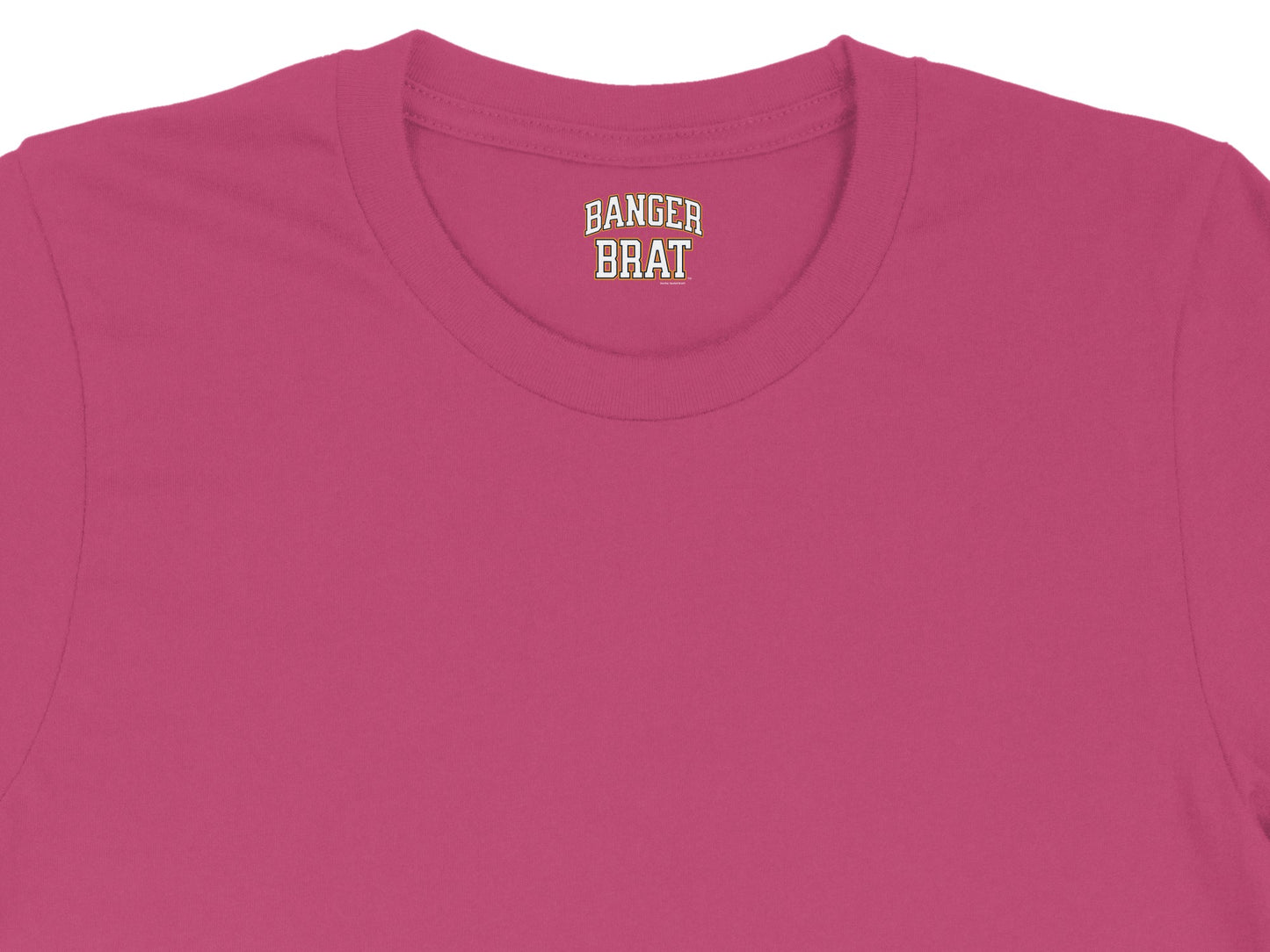 Pink t-shirt with "BANGER BRAT" text on the label.