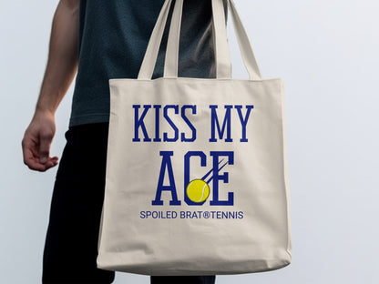 Tote bag with "KISS MY ACE" and a tennis ball graphic.