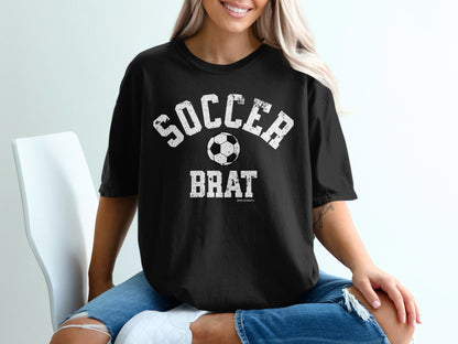 Soccer Brat Shirt with Bold Text and Soccer Ball Design