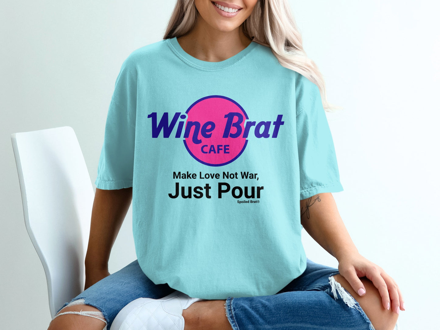 Wine Brat Cafe Make Love Not War Just Pour T-shirt
