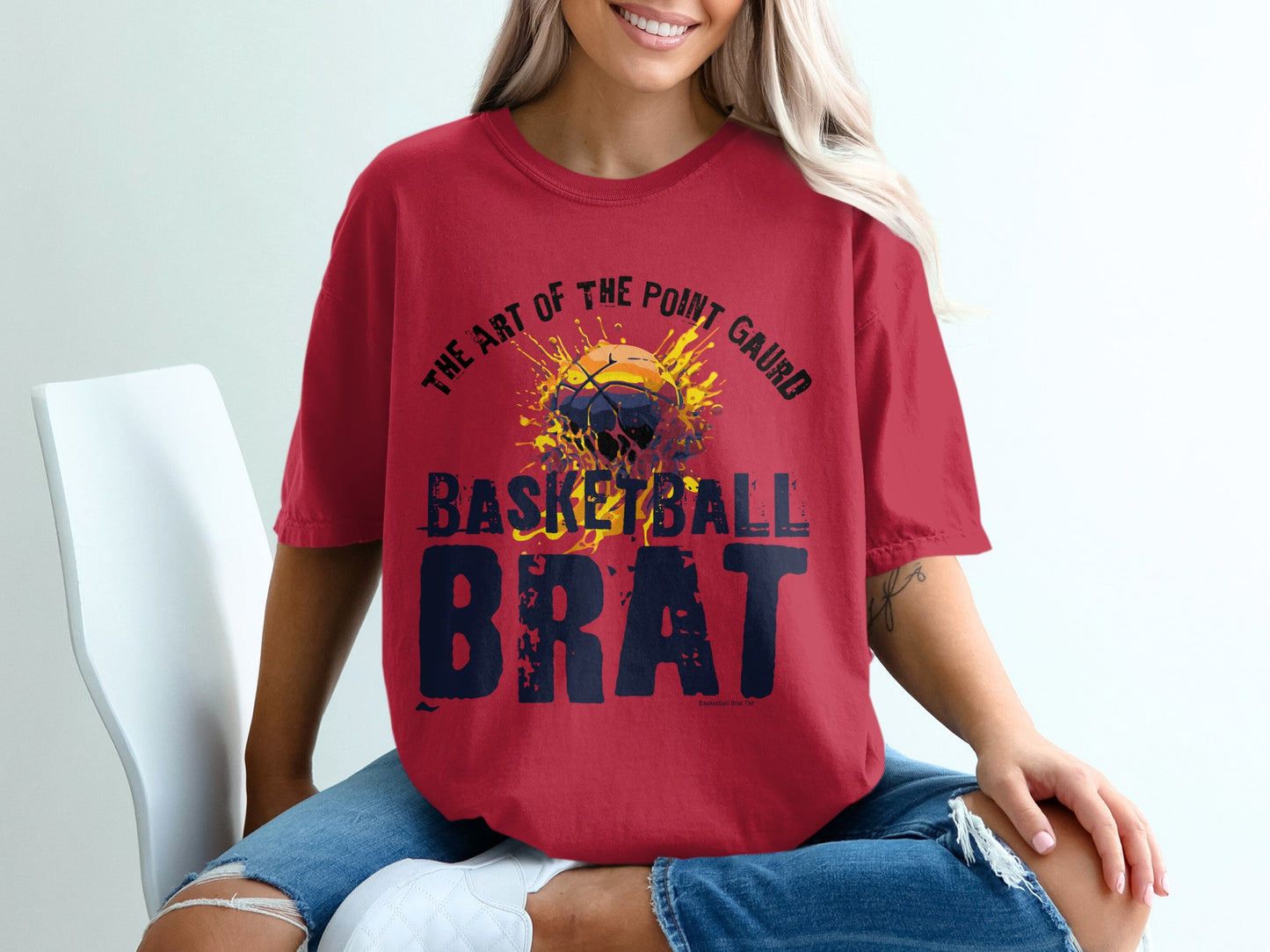 Red t-shirt with "The Art of the Point Guard Basketball Brat" graphic.