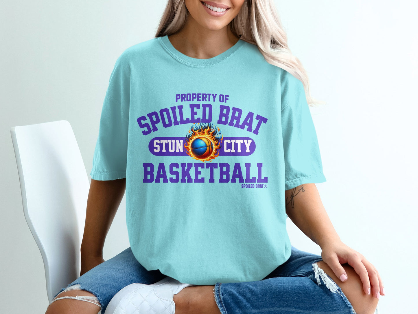 Property of Spoiled Brat Basketball T-Shirt, Stun City Baller Tee, Fiery Hoop Design, Youth Sports Apparel, Game Day Gift, Court King