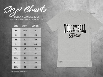 BELLA + CANVAS 3001 unisex t-shirt size chart in inches displaying width and length.