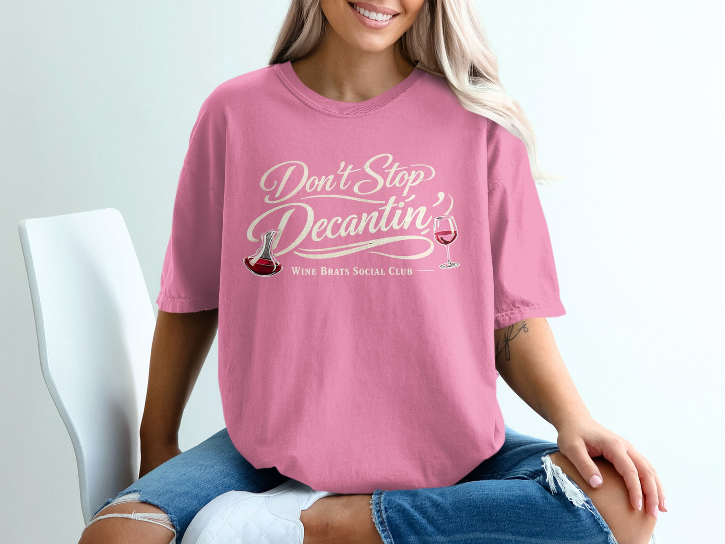 Don't Stop Decantin' Wine Brats Social Club product type
wine shirt
pink top
decanter design
wine glass art
social club shirt
beverage theme
fun wine apparel
graphic tee
wine lover gift
drink enthusiast
casual wear
women's fashion
quote shirt
slogan top
alcohol humor
party attire
unique graphic
stylish tee
wine club
relaxed fit