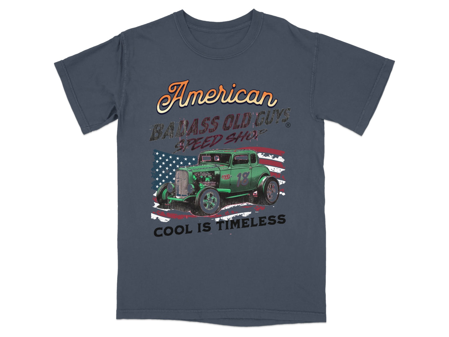American Badass Old Guys Speed Shop Hot Rod Flag product type