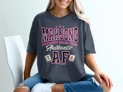 Dark grey t-shirt with "Mahjong University Dream Team Authentic" text.