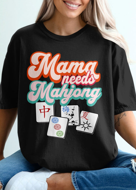 Mama Needs Mahjong Graphic T-shirt Casual Wear