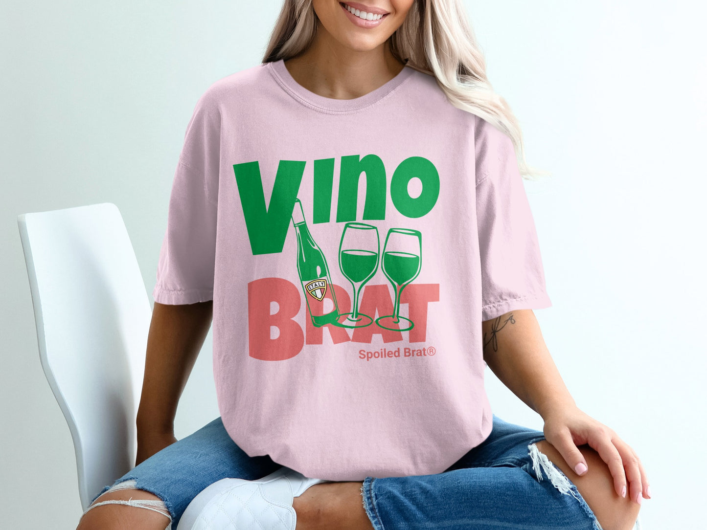 Vino Brat Spoiled Brat Graphic Tee with Wine Glasses