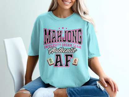 Light blue t-shirt with "Mahjong University Dream Team" and "Authentic" text.