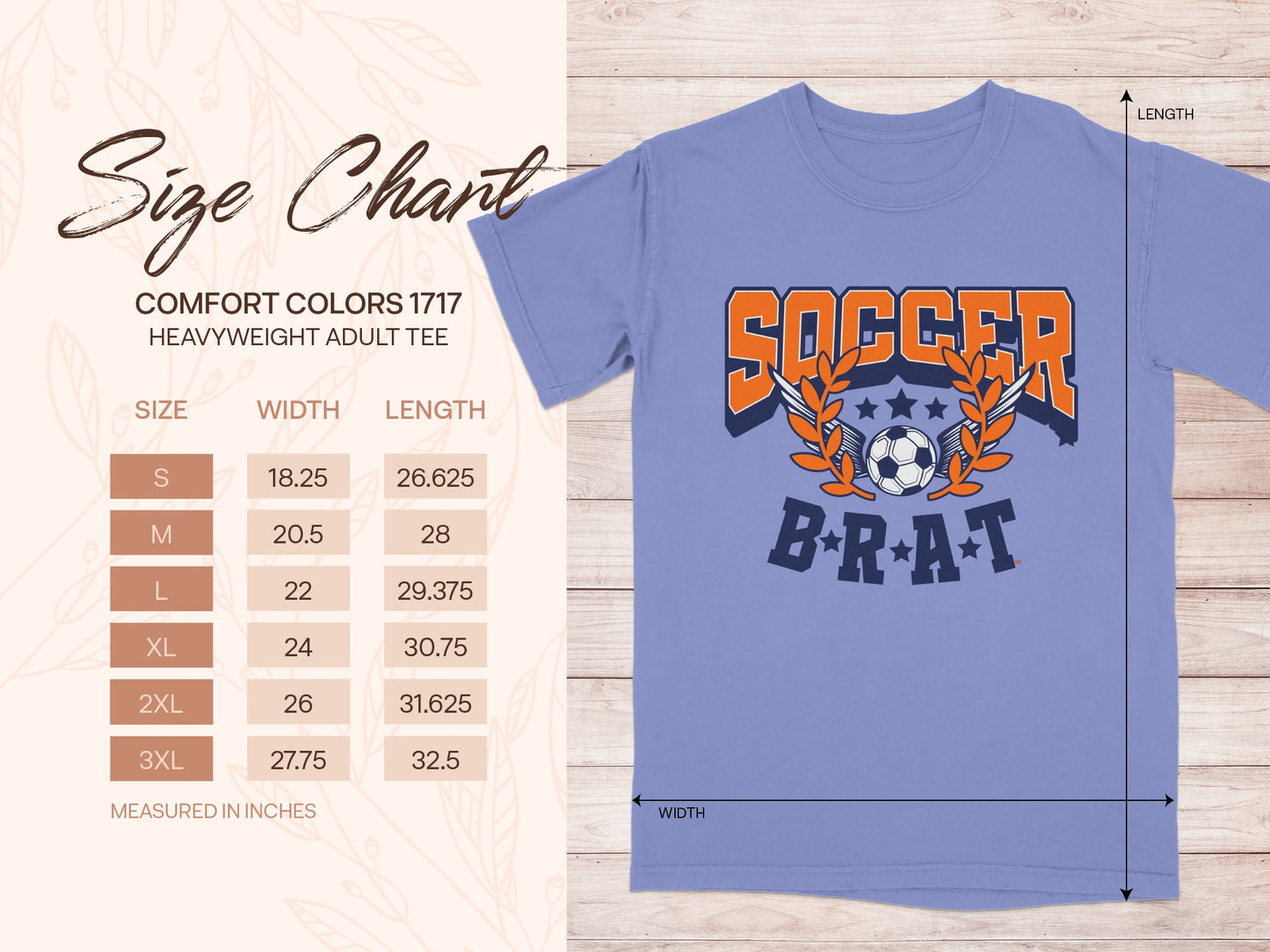 Soccer Brat Graphic Tee Size Chart Included product