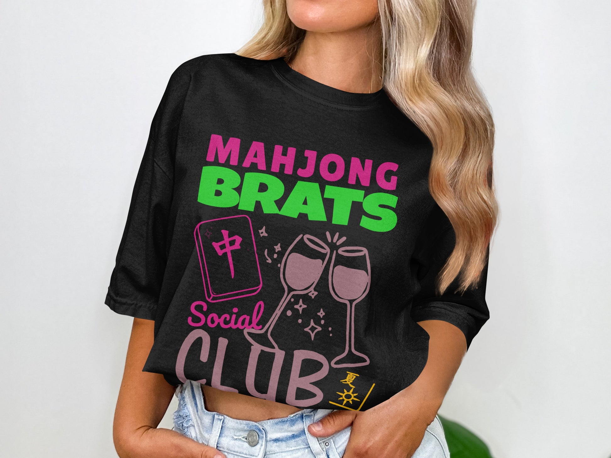 Mahjong Brats Social Club Wine Glasses Mahjong Tile product type