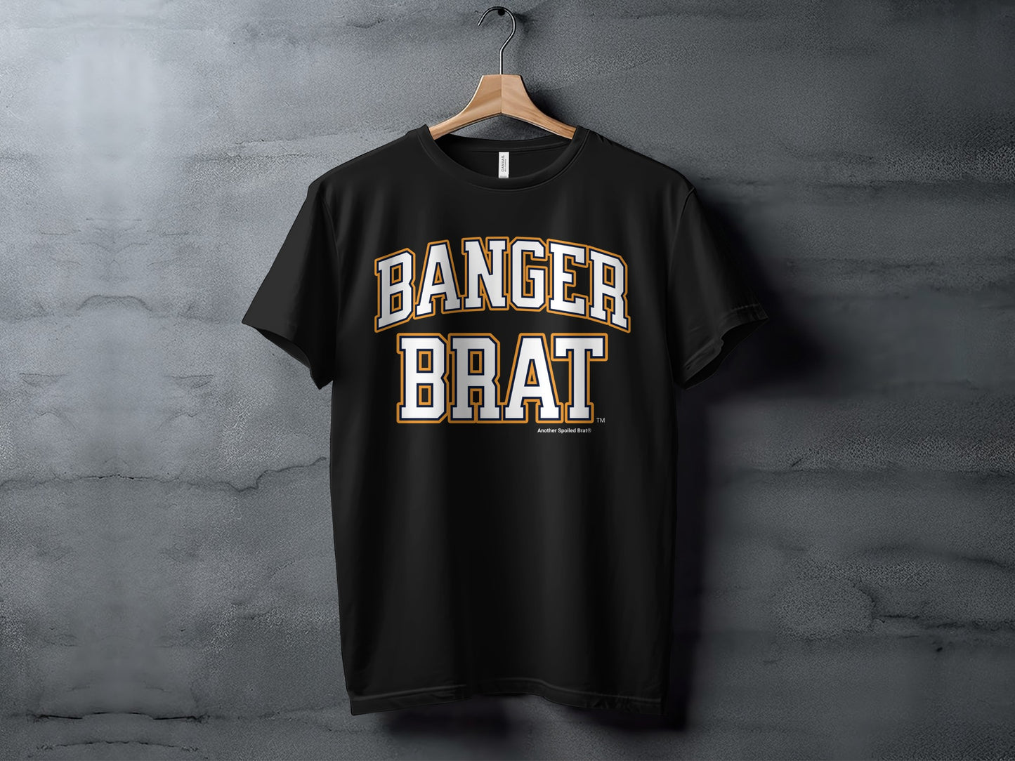 Black t-shirt with "BANGER BRAT" text and "Another Spoiled Brat" logo.