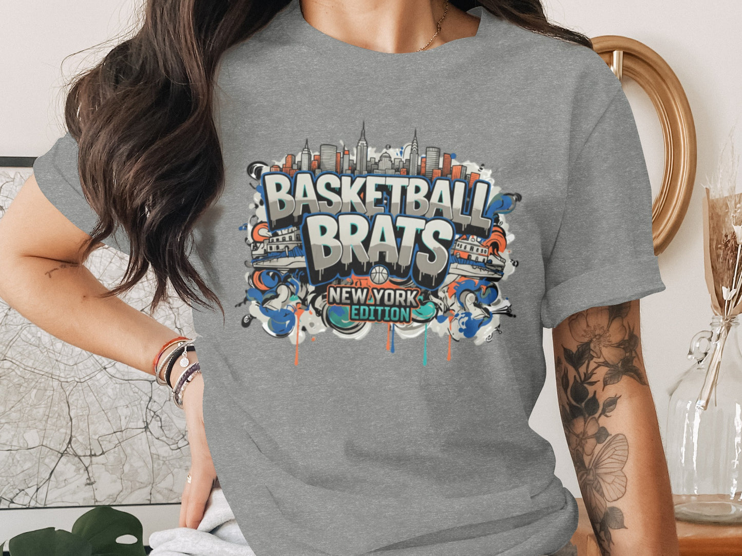 Grey t-shirt with "Basketball Brats New York Edition" graphic.
