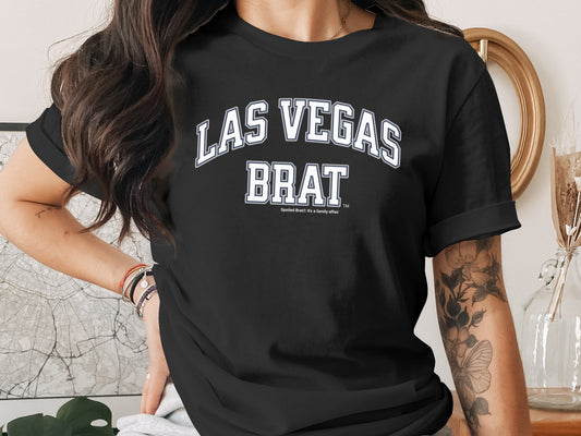 Black t-shirt with "LAS VEGAS BRAT" and "Spotted Brat: It's a family affair." text.