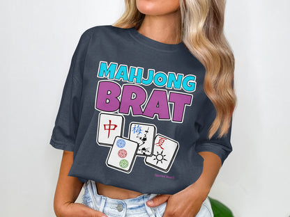 Dark t-shirt with "Mahjong Brat" and Mahjong tiles.
