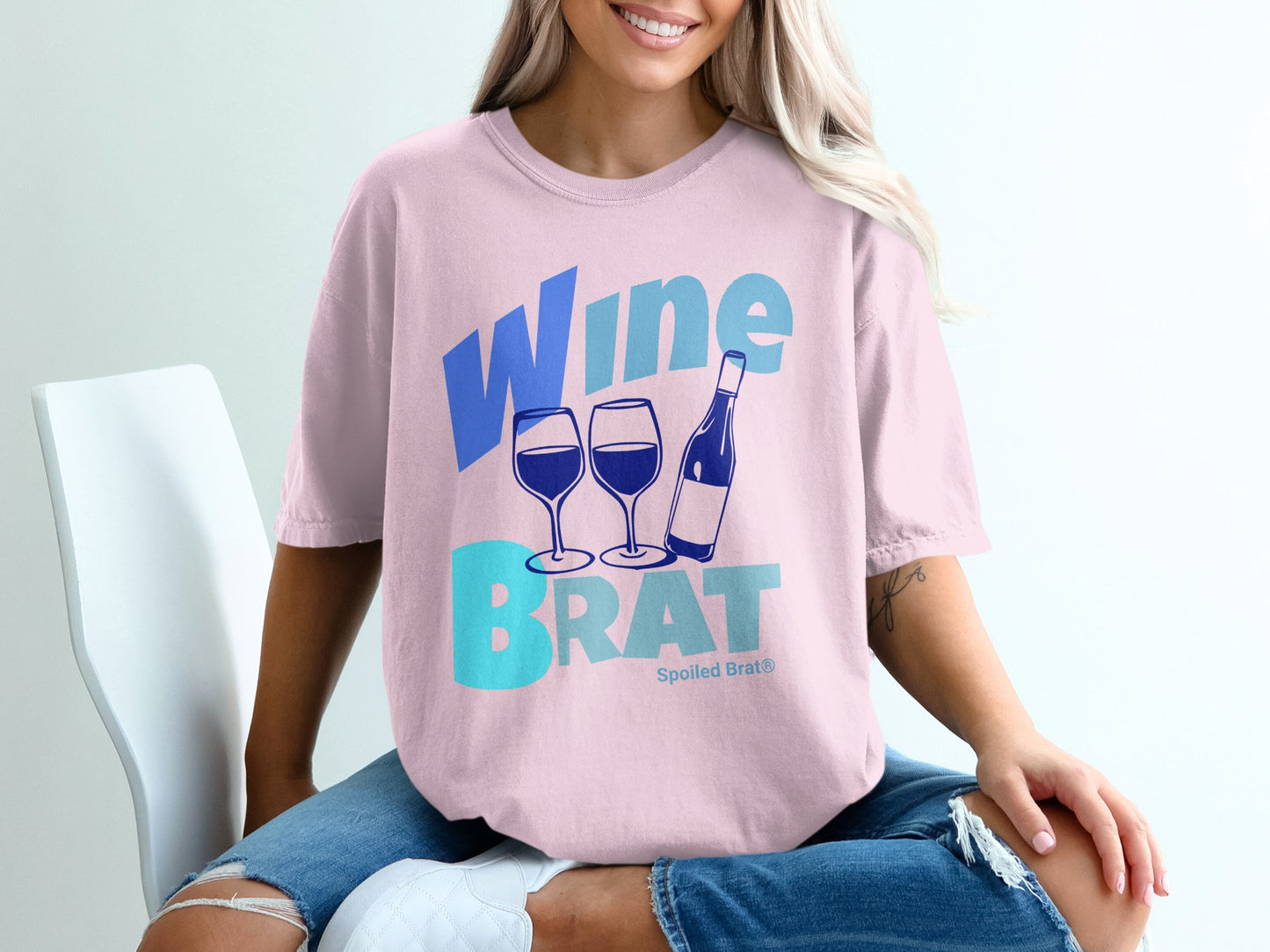 Wine Brat Graphic Tee with Fun Wine Glass Design