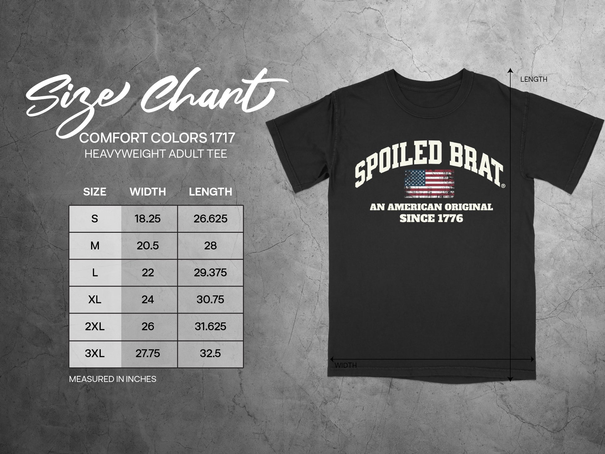 Spoiled Brat Size Chart Heavyweight Adult Tee product type