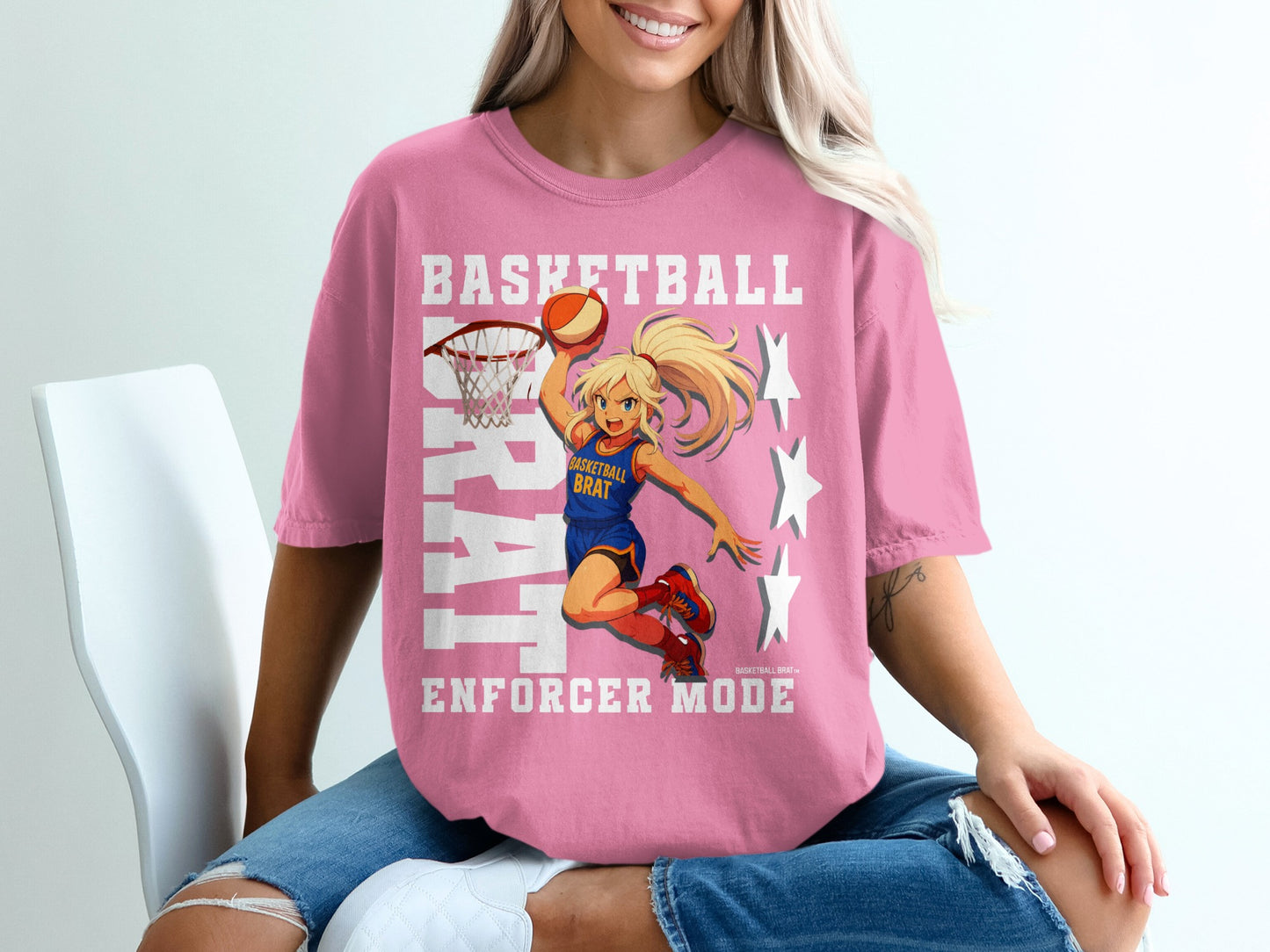 Basketball Brat Enforcer Mode Graphic Pink T-shirt product type