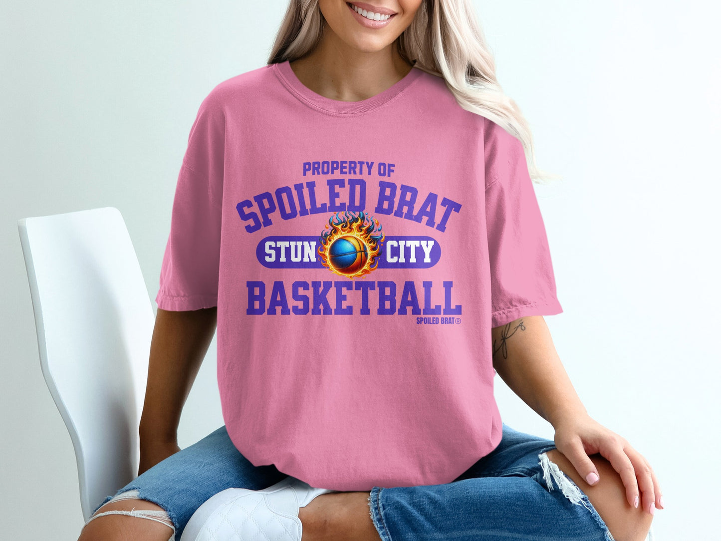 Property of Spoiled Brat Basketball T-Shirt, Stun City Baller Tee, Fiery Hoop Design, Youth Sports Apparel, Game Day Gift, Court King