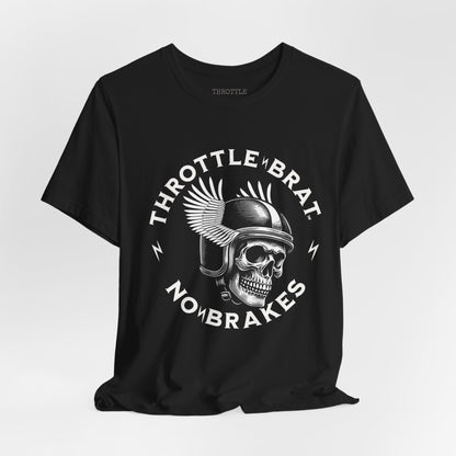 Black t-shirt with white skull wearing winged helmet and text.