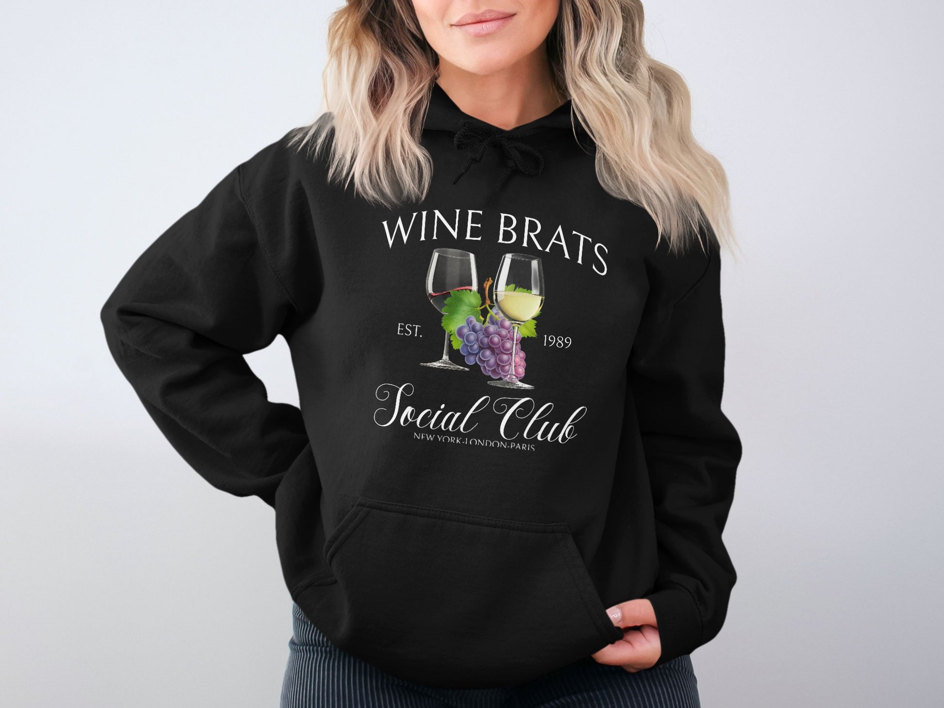 Wine Brats Social Club Hoodie Black Pullover Sweatshirt