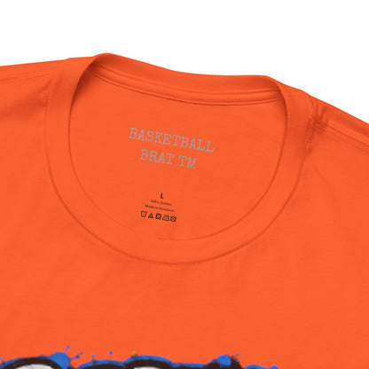 Orange t-shirt with "Basketball Brat" text and washing instructions.