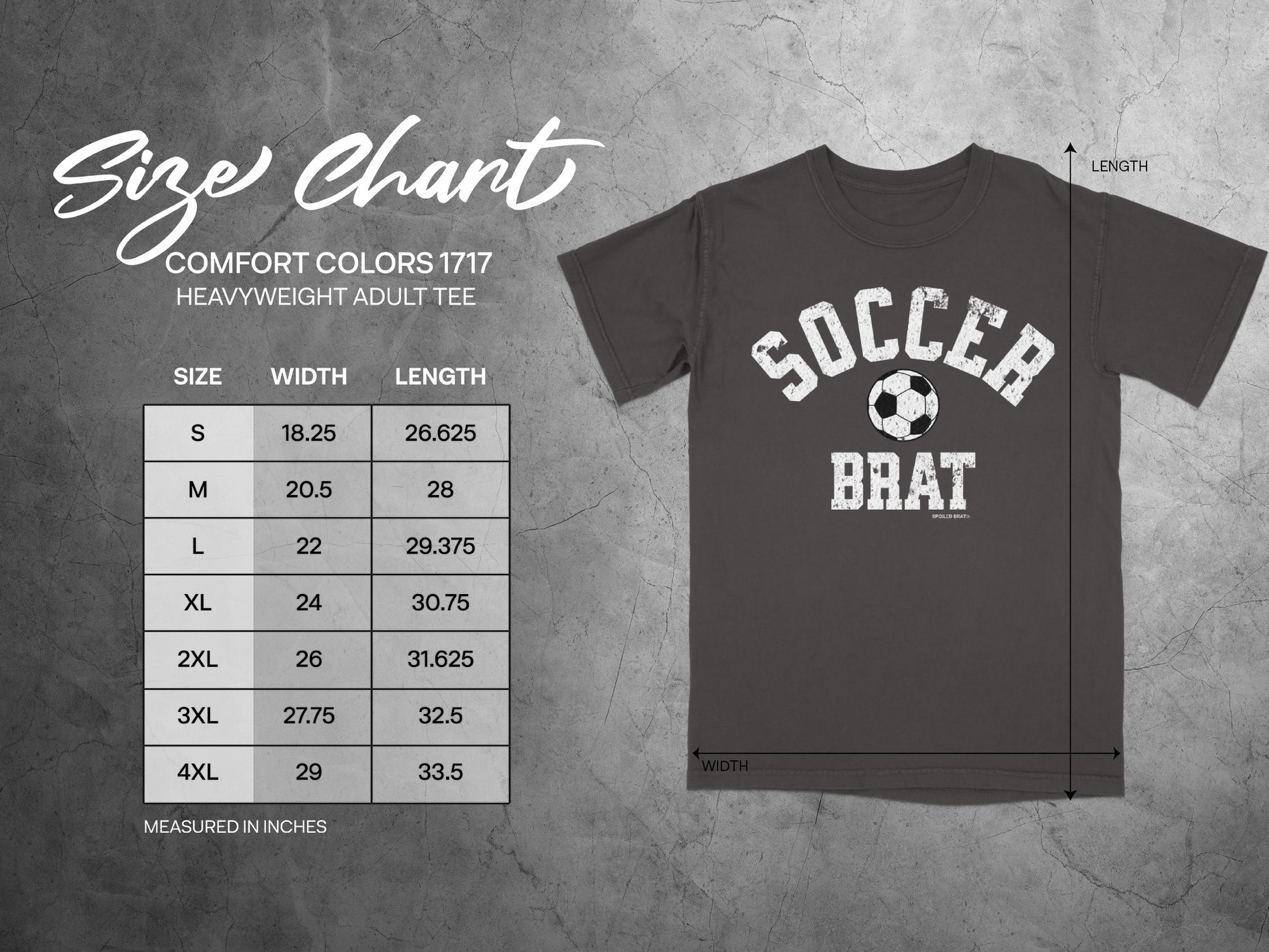 Soccer Brat Heavyweight Adult Tee Size Chart