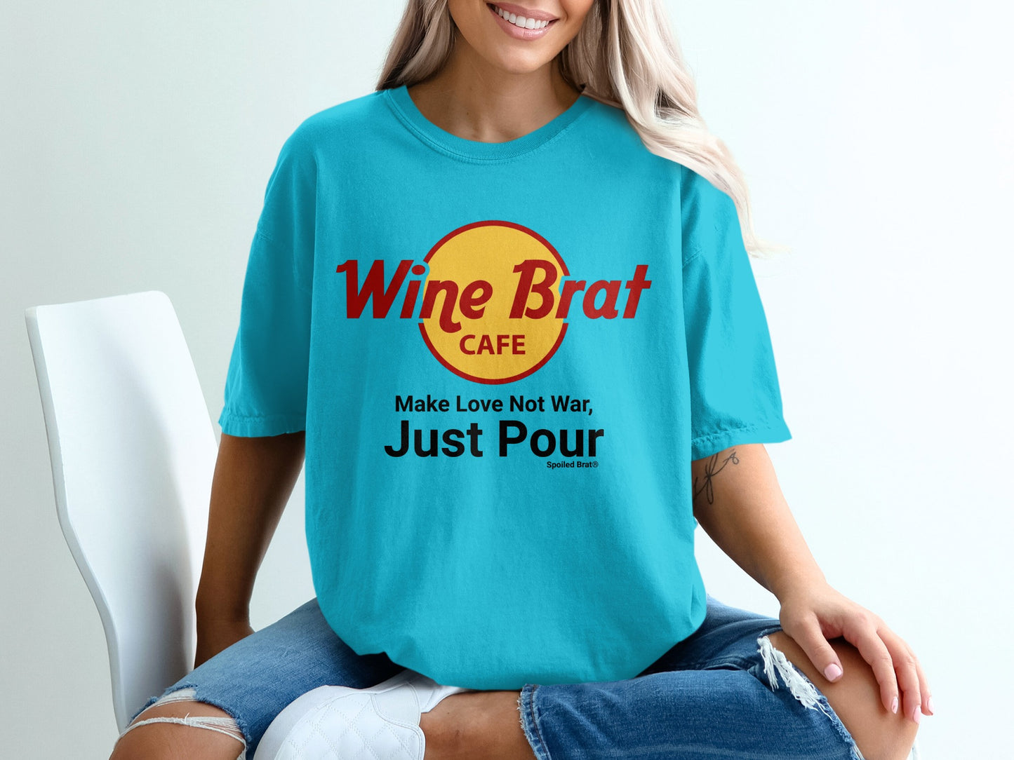 Wine Brat Cafe Make Love Not War Just Pour Shirt
