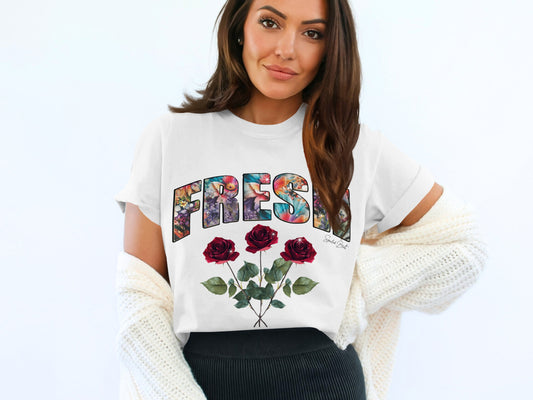 FRESH Graphic Tee with Rose Design Unique Shirt product
