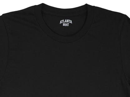 Black t-shirt with "ATLANTA BRAT" logo on the neckline.