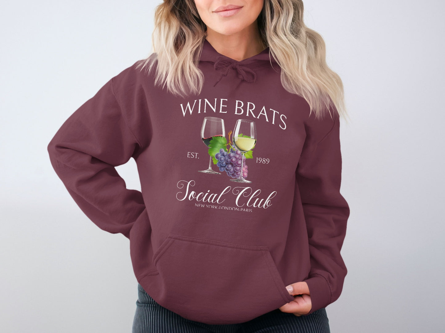 Wine Brats Social Club 1989 Graphic Hoodie for Wine Lovers