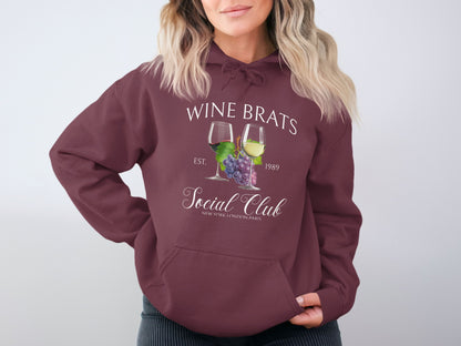 Wine Brats Social Club 1989 Graphic Hoodie for Wine Lovers