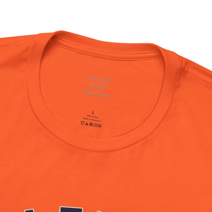 Orange t-shirt with "Bottled Brain American" printed on the tag.