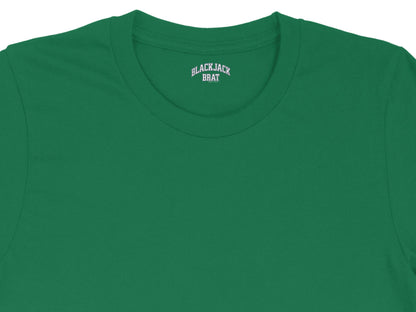 Green t-shirt with "BLACKJACK BRAT" logo on the tag.