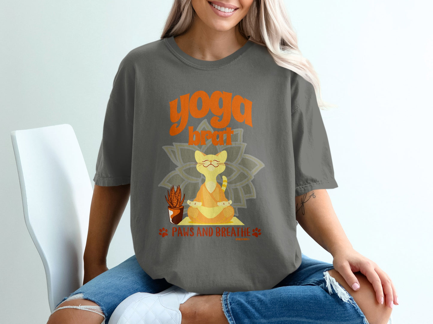 Relaxed Fit Cat Yoga Breathe Graphic Tee product