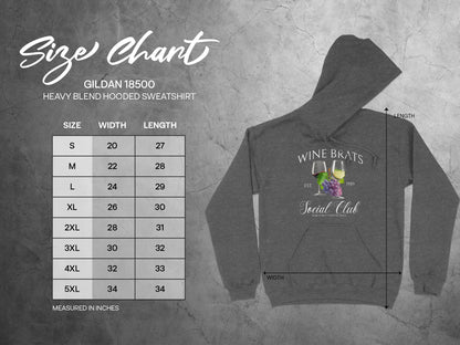 Wine Brats Social Club Hoodie with Size Chart